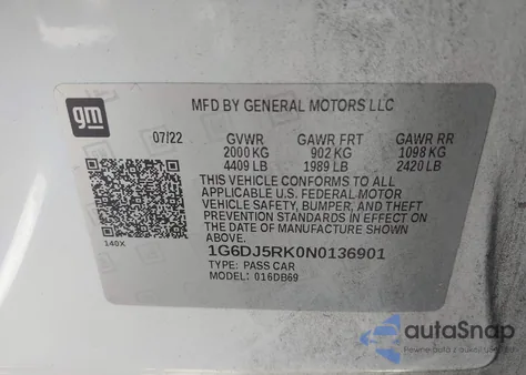 2022 Cadillac Ct4 Luxury из США, поврежденный, VIN 1G6DJ5RK0N0136901